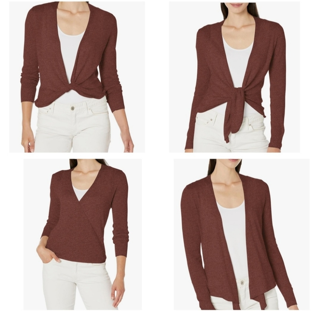 NWT Nic + Zoe All-Year 4-Way Cardigan Womens Red Heathered Open Front Sweater XS